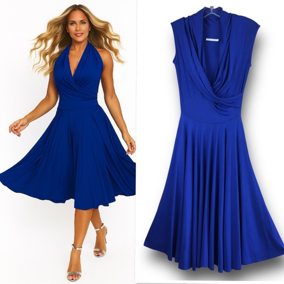 Nadia Tadd Dresses & Skirts - Nadia Tadd Royal Blue Faux Wrap Midi Dress Size S